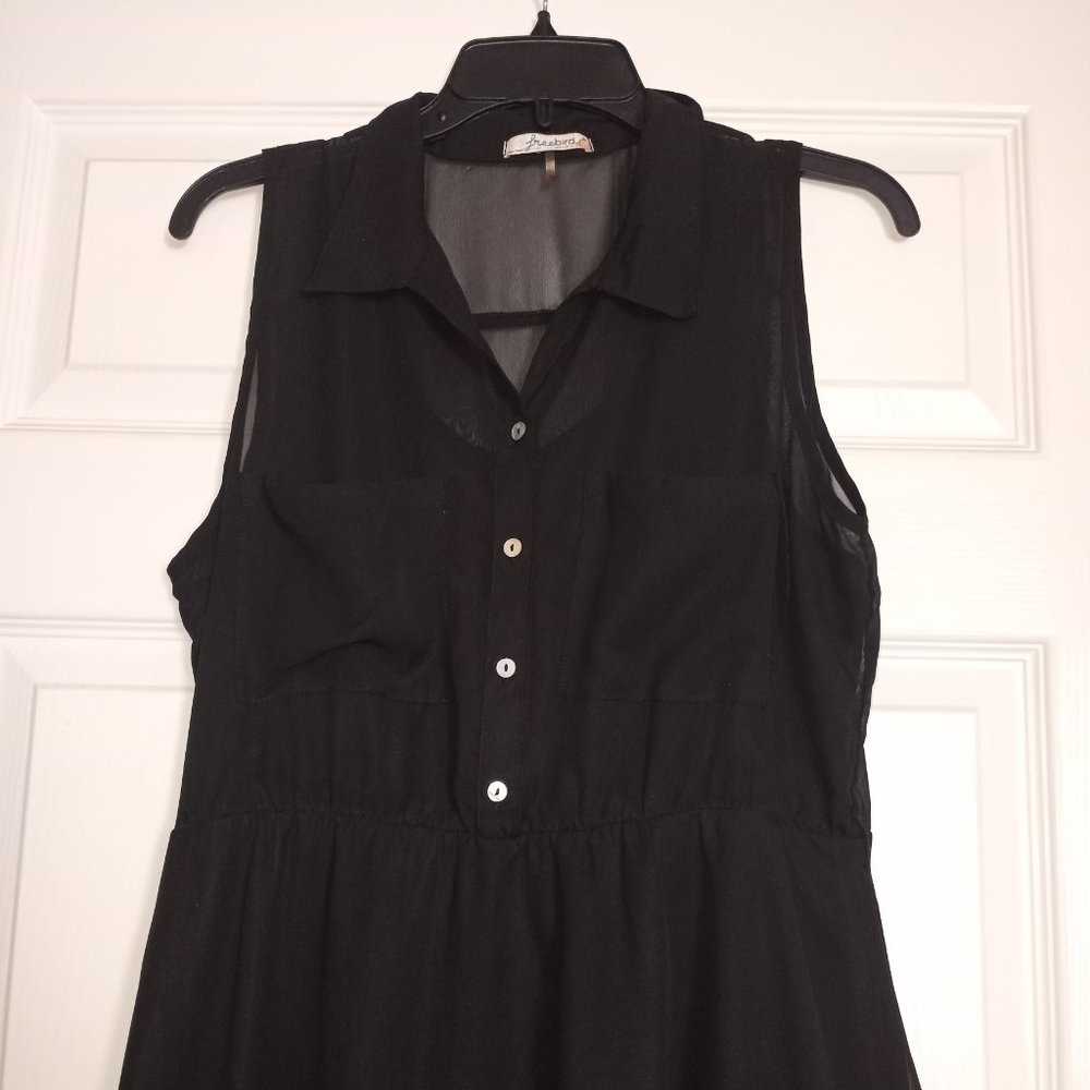 Freebird Black Sheer Button Front Sleeveless Dress - image 4